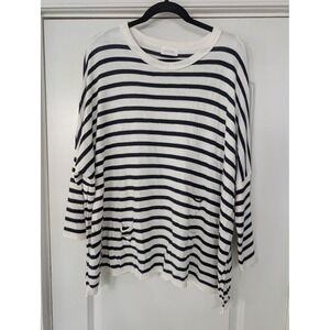 Mer Sea Striped‎ Knit Sweater with Pockets One Size Fits All oversized coastal